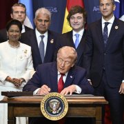 Donald Trump, durante la cumbre Escudo de las Américas