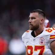 SP - SAO PAULO - 09/05/2025 - NFL 2025, LOS ANGELES CHARGERS x KANSAS CITY CHIEFS - Travis Kelce of the Kansas City Chiefs during a match against the Los Angeles Chargers at the Arena Corinthians stadium, in Sao Paulo, Brazil, for Week 1 of the NFL 2025. Photo: Ettore Chiereguini/AGIF (Photo by Ettore Chiereguini / AGIF via AFP)