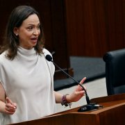 María Corina Machado pronunciando un discurso ante la Asamblea Nacional de Panamá, en mayo de 2026.