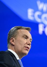 (FILES) World Economic Forum president and CEO Borge Brende speaks during the World Economic Forum (WEF) annual meeting in Davos on January 22, 2026. Borge Brende announced on February 26, 2026, that he was resigning as head of the World Economic Forum, which organises the annual Davos summit, after revelations of his ties to convicted sex offender Jeffrey Epstein. (Photo by Fabrice COFFRINI / AFP)