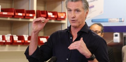 California Governor Gavin Newsom speaks during a press conference announcing $11 insulin and prescription drugs with the CalRX program inside a Cedars-Sinai pharmacy in Los Angeles, California on October 16, 2025. (Photo by Patrick T. Fallon / AFP)