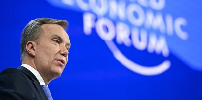 (FILES) World Economic Forum president and CEO Borge Brende speaks during the World Economic Forum (WEF) annual meeting in Davos on January 22, 2026. Borge Brende announced on February 26, 2026, that he was resigning as head of the World Economic Forum, which organises the annual Davos summit, after revelations of his ties to convicted sex offender Jeffrey Epstein. (Photo by Fabrice COFFRINI / AFP)