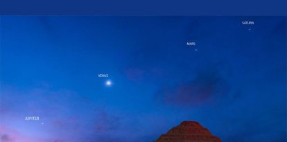 Imagen del desfile astronómico que tuvo lugar el 4 de mayo de 2022 y que fue visible en Egipto.