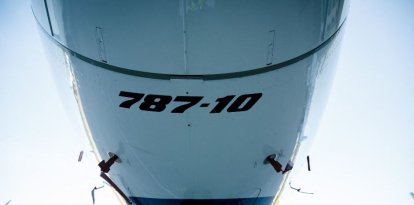 El exterior de un 787 Dreamliner en las instalaciones de fabricación de Boeing en North Charleston