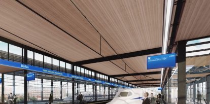 Render de una estación del tren de alta velocidad en Texas