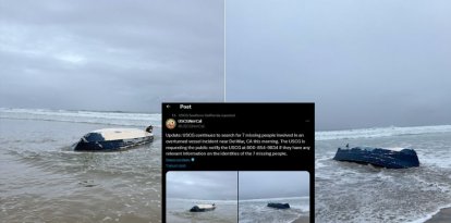 Imágenes de la embarcación volcada en la playa