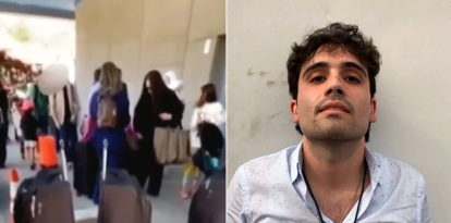 Ovidio Guzmán (der) y su familia cruzando la frontera (izq)