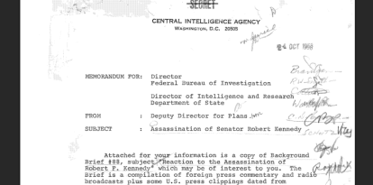 Captura de pantalla a un documento desclasificado del asesinato de Robert F. Kennedy