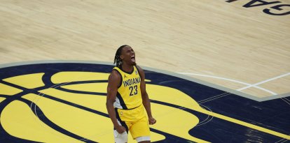 Aaron Nesmith, una de las figuras de los Pacers, celebra durante las Finales de la NBA