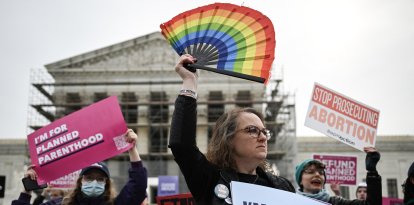 Planned Parenthood supporters at the gates of the Supreme Court
