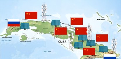 mapa de Cuba, China y Rusia