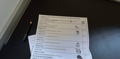 July 4, 2024, Barnsley, South Yorkshire, United Kingdom: Barnsley area voting form during the 2024 United Kingdom general election in the Barnsley area, Barnsley, United Kingdom, 4th July 2024. (Credit Image: © Mark Cosgrove/News Images via ZUMA Press Wire)