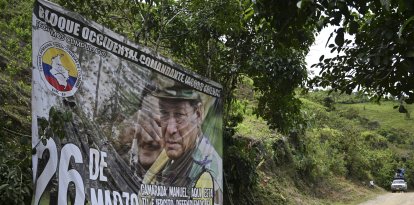 Una pancarta de las FARC en Micay