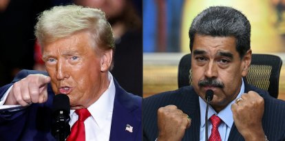 (COMBO) This combination of pictures created on August 07, 2025 shows US President Donald Trump (L) in Grand Rapids, Michigan on November 5, 2024, and Venezuelan President Nicolas Maduro (R) in Caracas on July 31, 2024. The United States doubled its bounty on Venezuelan President Nicolas Maduro -- who faces federal drug trafficking charges -- to $50 million on August 7, 2025, a move Caracas described as "pathetic" and "ridiculous". (Photo by KAMIL KRZACZYNSKI and Federico PARRA / AFP)