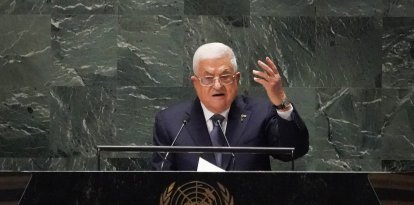 Palestinian president Mahmoud Abbas addresses the 78th United Nations General Assembly at UN
