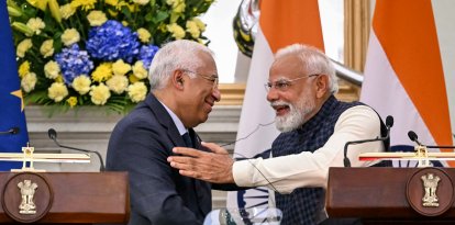 El Primer Ministro de la India Narendra Modi y el presidente del Consejo Europeo, Antonio Costa