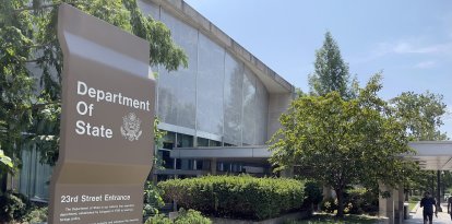 A sign pointing at the United States Department of State (Files)