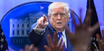 US President Donald Trump speaks during a press conference