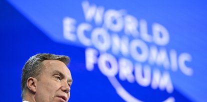 (FILES) World Economic Forum president and CEO Borge Brende speaks during the World Economic Forum (WEF) annual meeting in Davos on January 22, 2026. Borge Brende announced on February 26, 2026, that he was resigning as head of the World Economic Forum, which organises the annual Davos summit, after revelations of his ties to convicted sex offender Jeffrey Epstein. (Photo by Fabrice COFFRINI / AFP)
