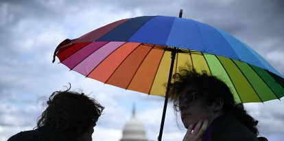 Personas asisten a una manifestación por el Día de la Visibilidad Trans en Washington