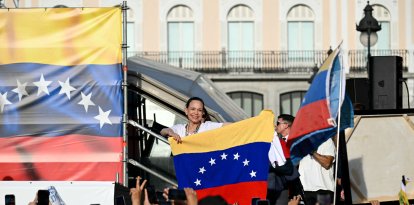 Machado durante la manifestación en Madrid, este 18 de abril.