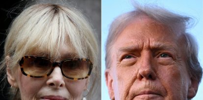 Esta combinación de imágenes muestra a E. Jean Carroll y Donald Trump