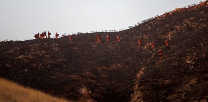 Ladera quemada en Jurupa Valley, en Riverside, California, en 2019
