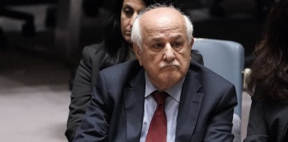 Palesitinan Ambassador Riyad Mansour to the UN listens during the United Nations Security Council
