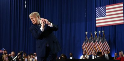 El presidente Trump tras su discurso en Rockland Community College en Suffern, Nueva York, este 22 de mayo.