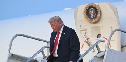 Donald Trump en el aeropuerto Morristown Airport, de Nueva Jersey/ Saul Loeb