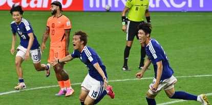 Japón celebra el gol del empate (2-2) este 14 de junio en Dallas.