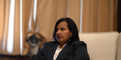 Dinorah Figuera durante la reunión de este jueves con Jorge Rodríguez.