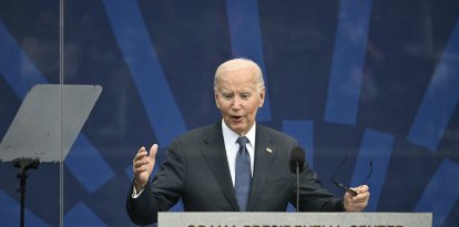 El presidente Biden hablando durante la inauguración del Barack Obama Presidential Center en Chicago, este 18 de junio.