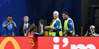 Lamine Yamal celebra su gol, el primero de su carrera en mundiales, este domingo 21 de junio.