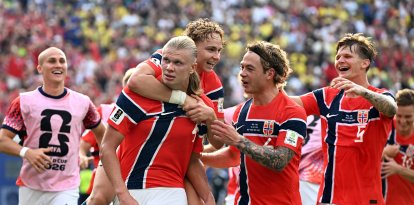 Erling Braut Haaland celebrates scoring his team's second goal/ JEWEL SAMAD