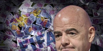 Un montaje que muestra al presidente de la FIFA Gianni Infantino