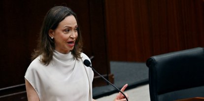 María Corina Machado pronunciando un discurso ante la Asamblea Nacional de Panamá, en mayo de 2026.