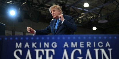 El presidente Donald Trump tras un discurso en Garden City, Nueva York, este 14 de agosto.