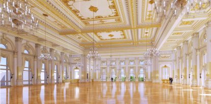 Esta imagen, publicada el 14 de agosto de 2026, muestra una representación arquitectónica del salón de baile de la Casa Blanca.