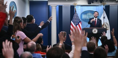 JD Vance durante la rueda de prensa de este jueves 3 de septiembre.