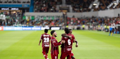 Toluca FC players celebrate a goal in the first half during a Leagues Cup match between Toluca FC and Club Leon at Shell Energy Stadium in Houston, Texas, on September 2, 2026.