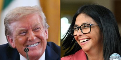 El presidente Donald Trump y la presidenta del régimen interino Delcy Rodíguez.