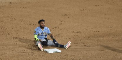Jackson Chourio #11 of the Milwaukee Brewers reacts after a double play during the eighth inning against the Athletics at Las Vegas Ballpark in Las Vegas, Nevada, on June 8, 2026. The game marks the first Major League Baseball regular-season game in Las Vegas since 1996. The Athletics are scheduled to move into a new stadium located on the Las Vegas Strip in 2028.