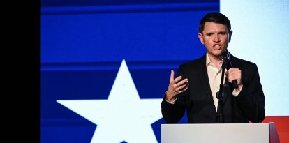Democrat candidate for US Senate James Talarico speaks during a rally in San Antonio, Texas, on May 29, 2026. (Photo by RONALDO SCHEMIDT / AFP)