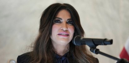 US Ambassador to Greece Kimberly Guilfoyle speaks during a dedication ceremony at the chancery of the US Embassy in Athens, on October 7, 2026. (Photo by Mark Schiefelbein / POOL / AFP)