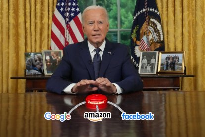 Imagen generada por Voz de Biden por apretar un botón que dice "censura".