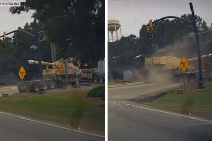 Un tren de CSX choca contra un vehículo militar