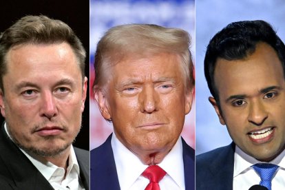 Elon Musk, Trump y Ramaswamy en un combo de AFP