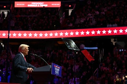 US President-elect Donald Trump speaks at a MAGA victory rally at Capital One Arena in Washington, DC on January 19, 2025, one day ahead of his inauguration ceremony. (Photo by Jim WATSON / AFP)