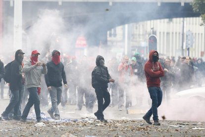 File image of demonstrators clashing with police in Brussels